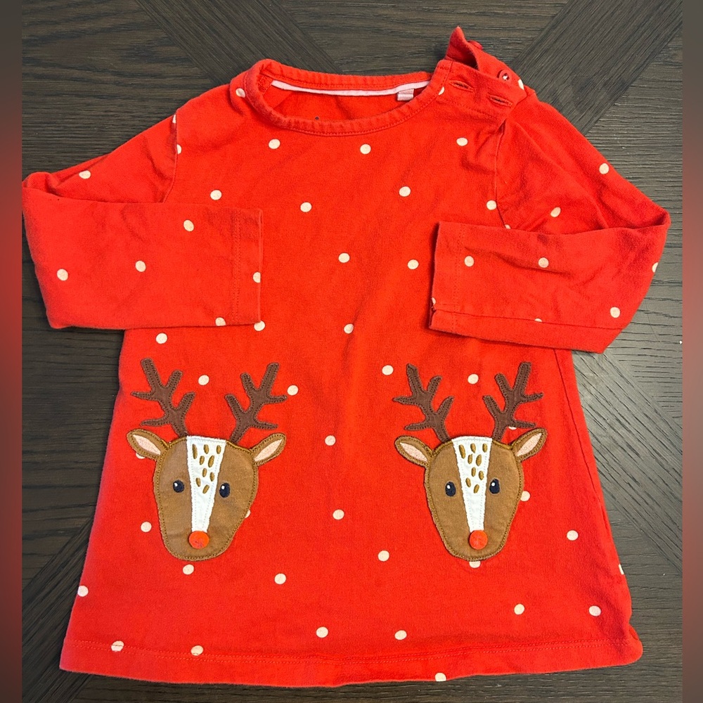 Mini Boden girls red reindeer dress, 2-3 years